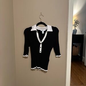 White House Black Market Black and White Knit Top